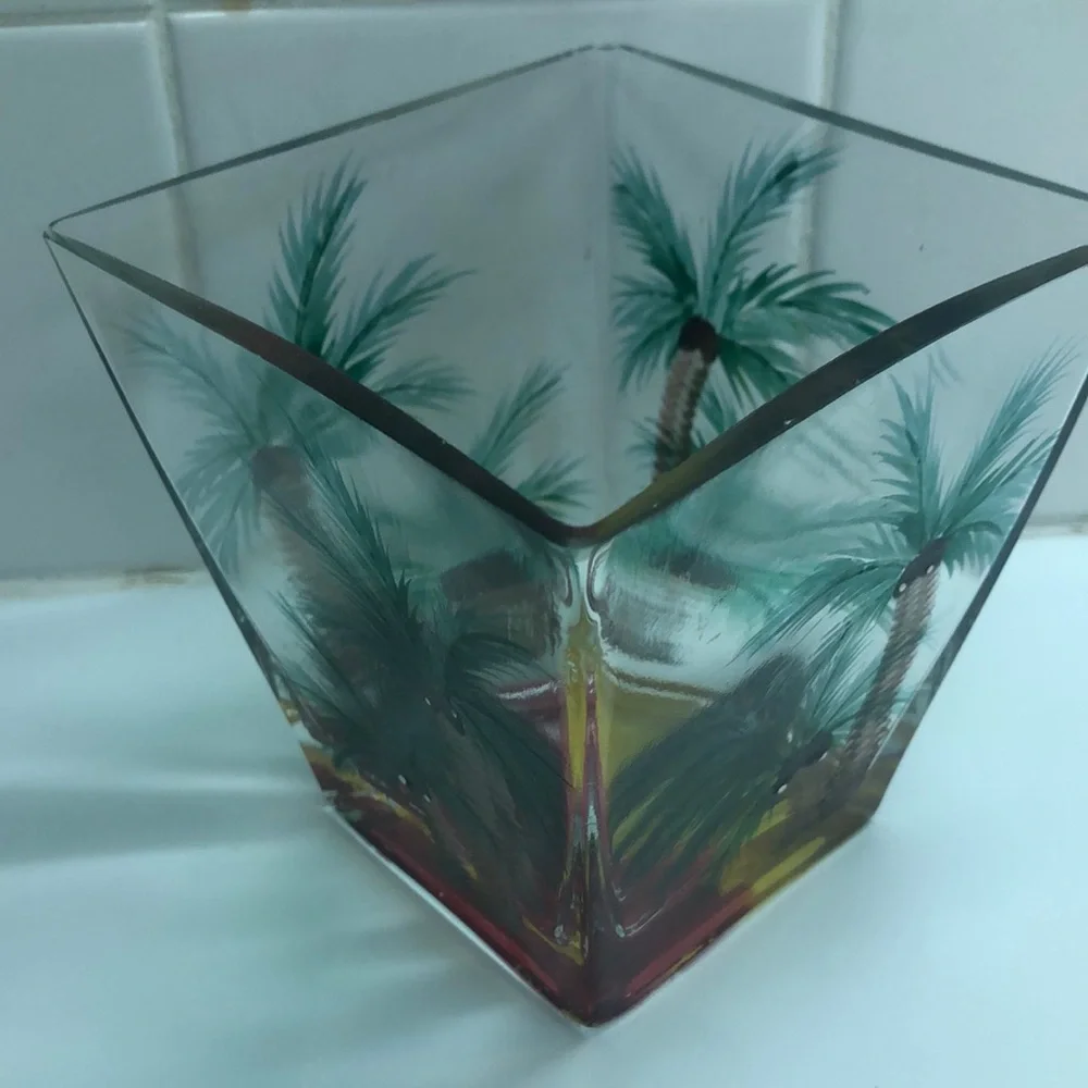 Tropical Palm Glass Vase • 4” x 4” x 4”